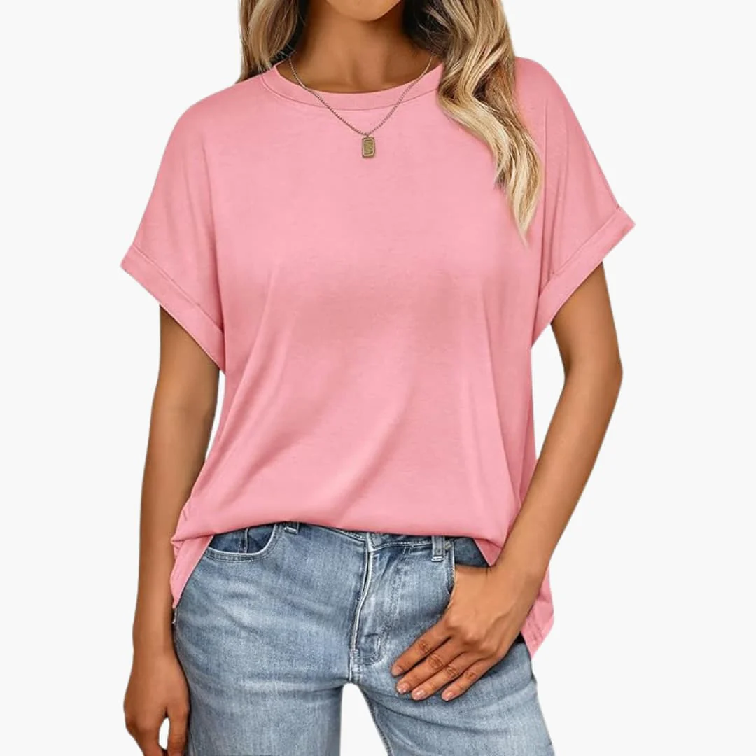 Damen Oversize T-Shirt mit Rundhals und Umschlagärmeln - Image 2