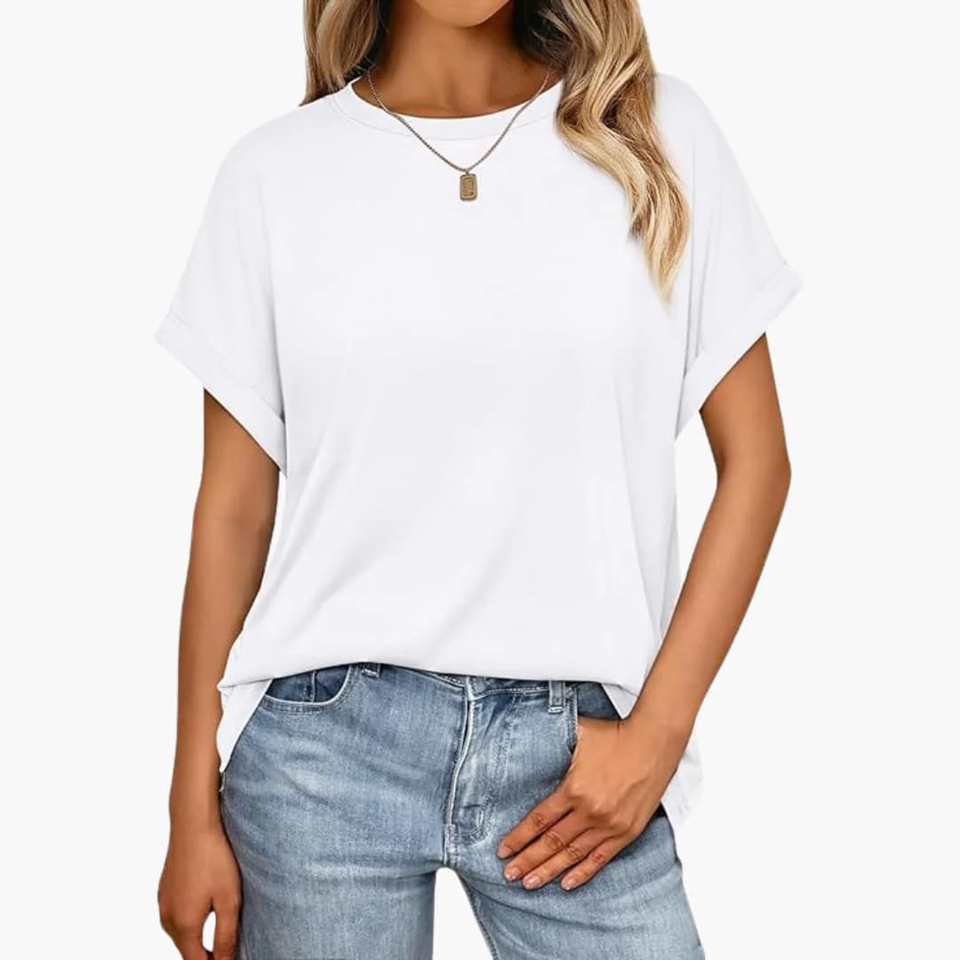 Damen Oversize T-Shirt mit Rundhals und Umschlagärmeln - Image 5