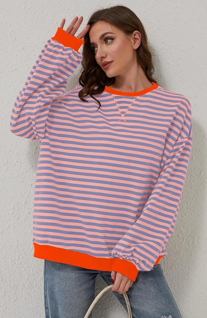 Damen Oversized Gestreiftes Sweatshirt - Image 11