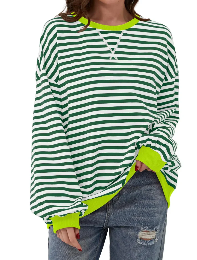 Damen Oversized Gestreiftes Sweatshirt - Image 12
