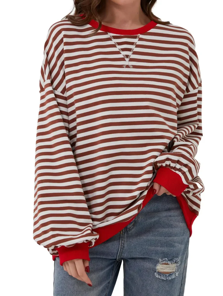 Damen Oversized Gestreiftes Sweatshirt - Image 13