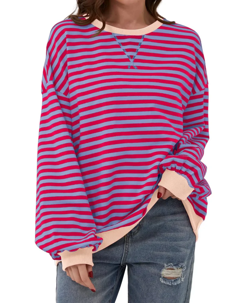 Damen Oversized Gestreiftes Sweatshirt - Image 8