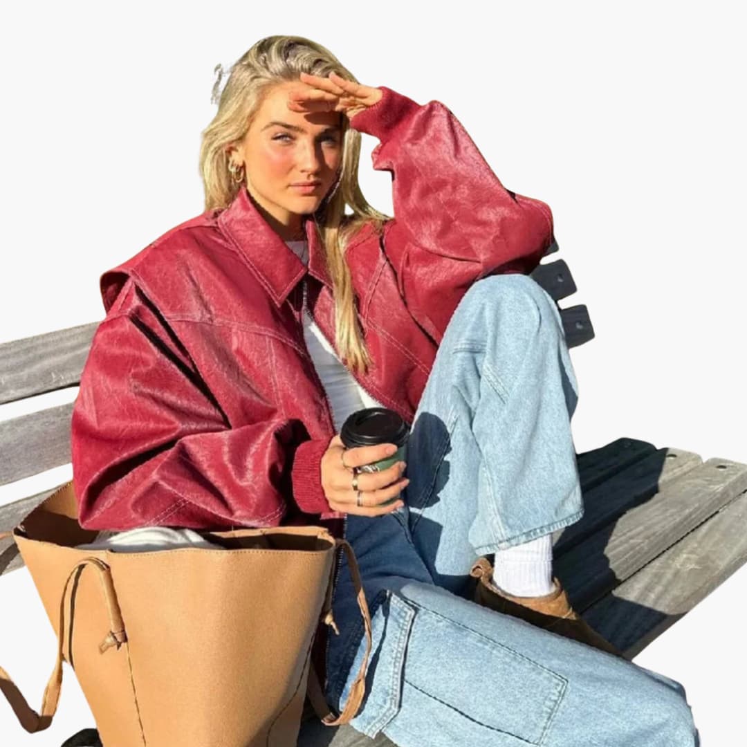 Damen Oversized Jacke mit langen Ärmeln und Kontrastnähten - Image 2