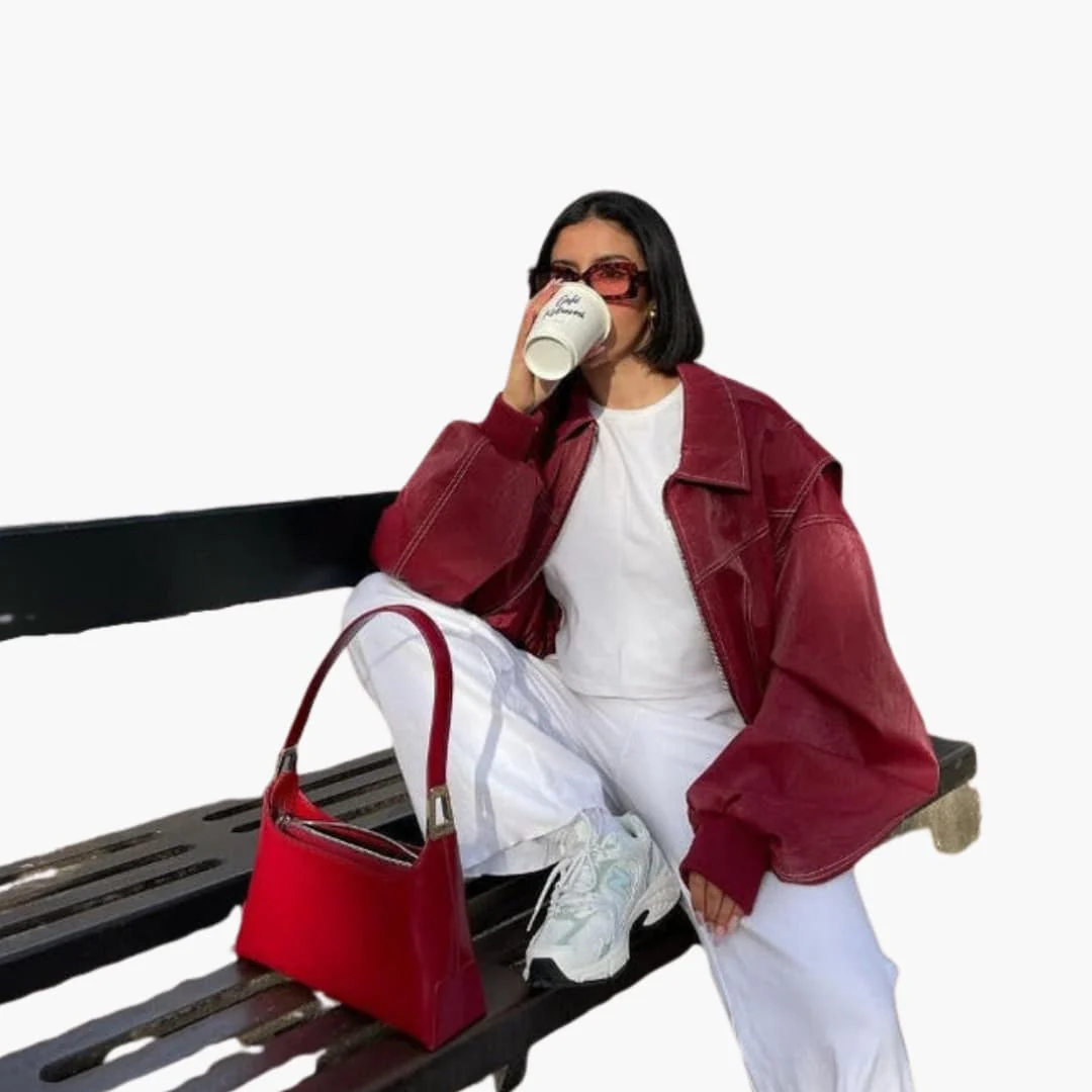 Damen Oversized Jacke mit langen Ärmeln und Kontrastnähten - Image 3