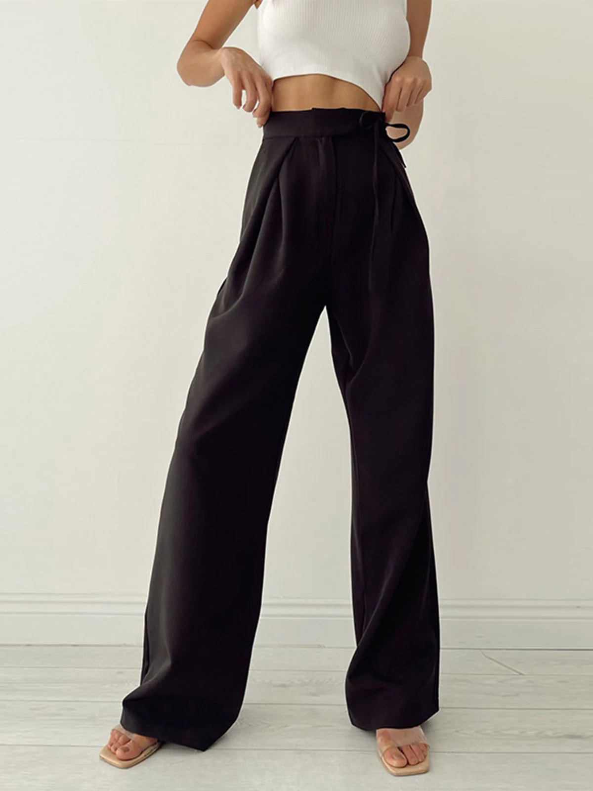 Damen Pantalon | Hohe Taille mit Schleifendetail und weitem Bein - Image 4
