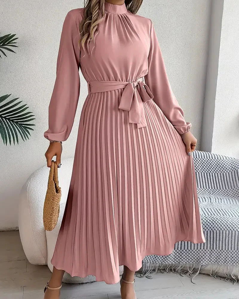 Damen plissiertes Kleid mit langen Ärmeln | Midi - Image 2
