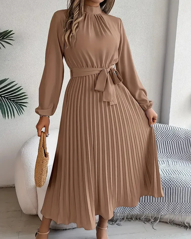 Damen plissiertes Kleid mit langen Ärmeln | Midi - Image 3