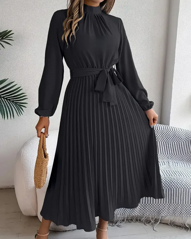 Damen plissiertes Kleid mit langen Ärmeln | Midi - Image 4