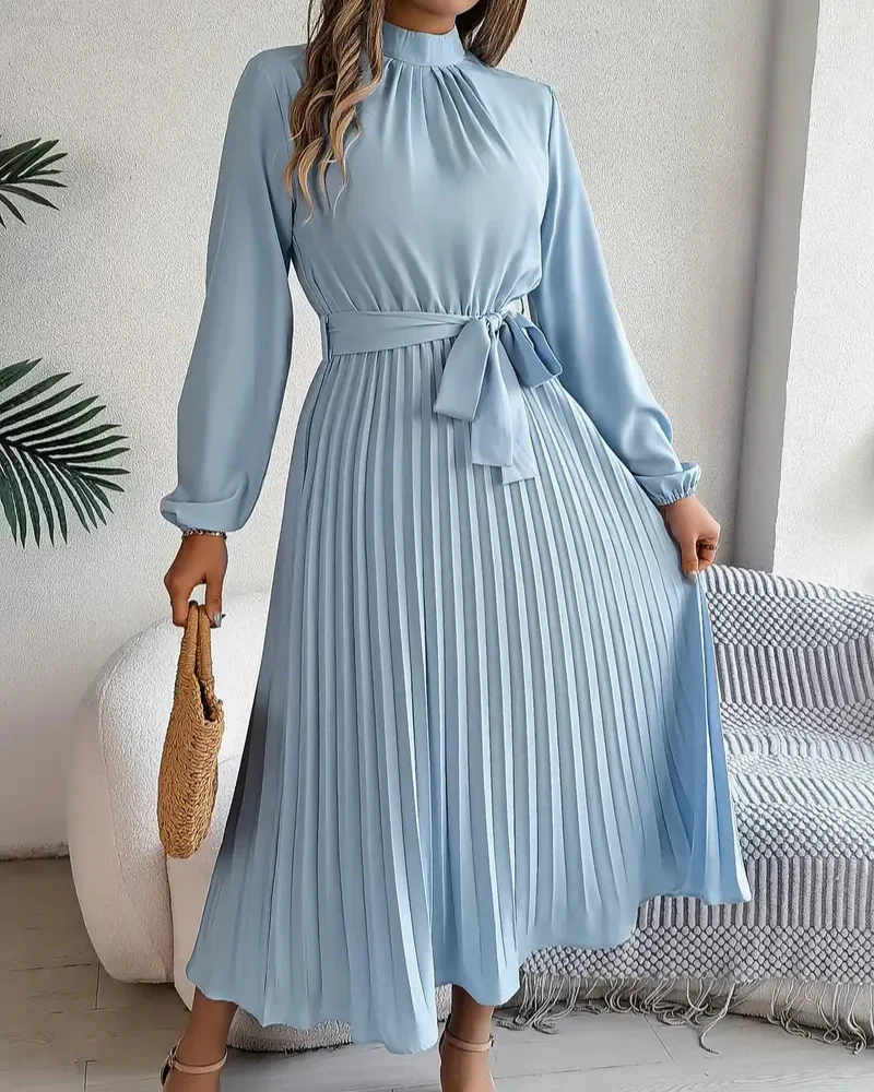 Damen plissiertes Kleid mit langen Ärmeln | Midi - Image 5