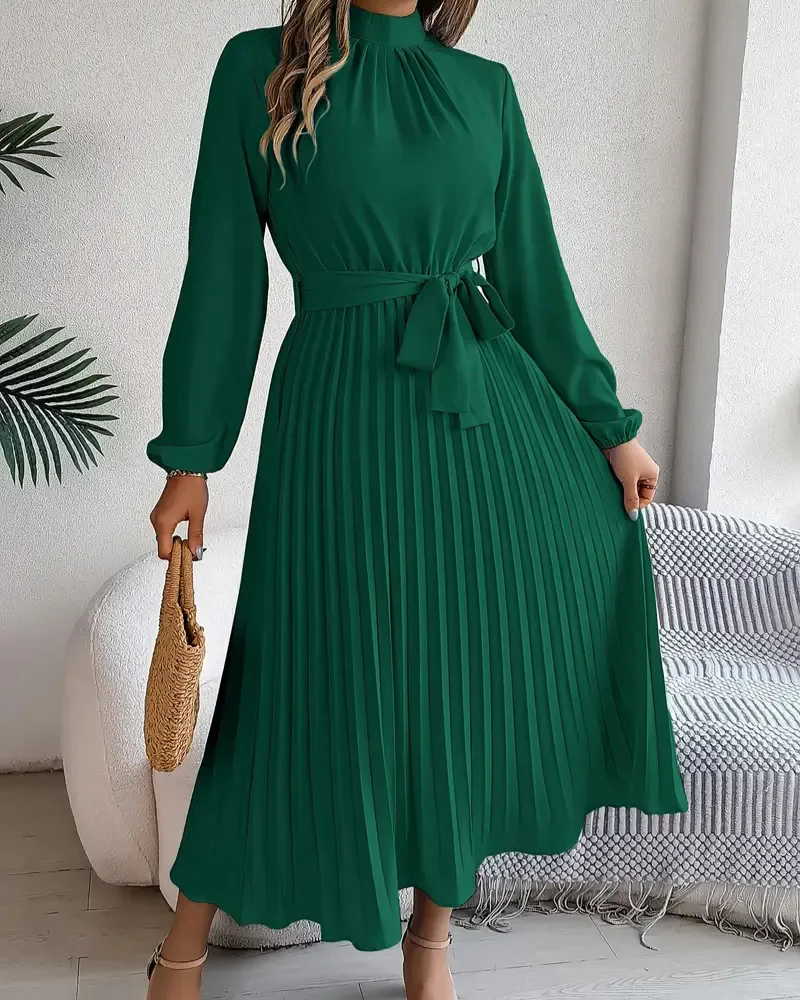 Damen plissiertes Kleid mit langen Ärmeln | Midi - Image 6