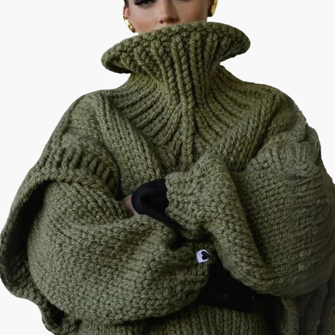Damen pullover mit Oversize-Rollkragen und geripptem Saum - Image 3