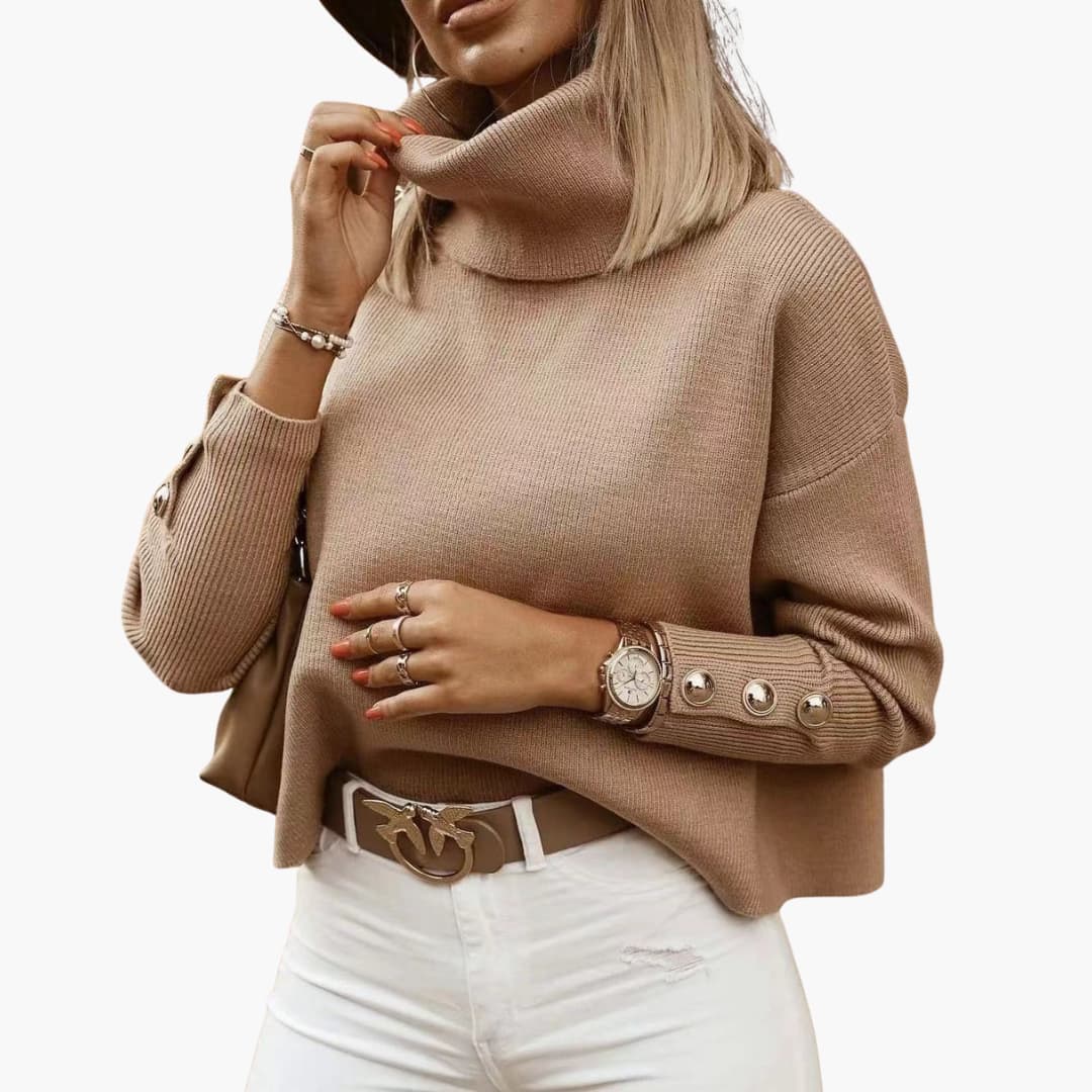 Damen pullover mit Rollkragen und Knopf-Ärmeln - Image 3