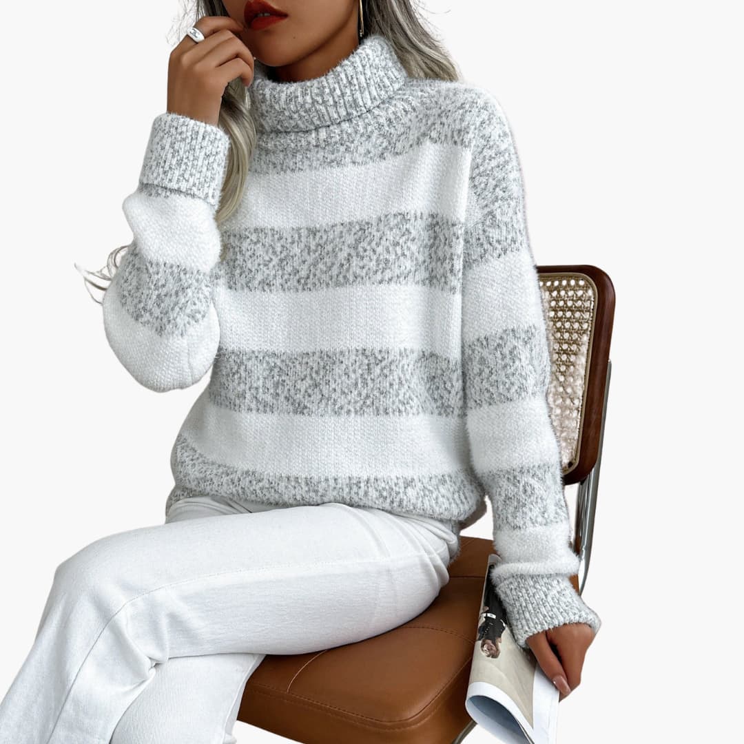 Damen pullover mit Rollkragen und Streifenmuster - Image 3
