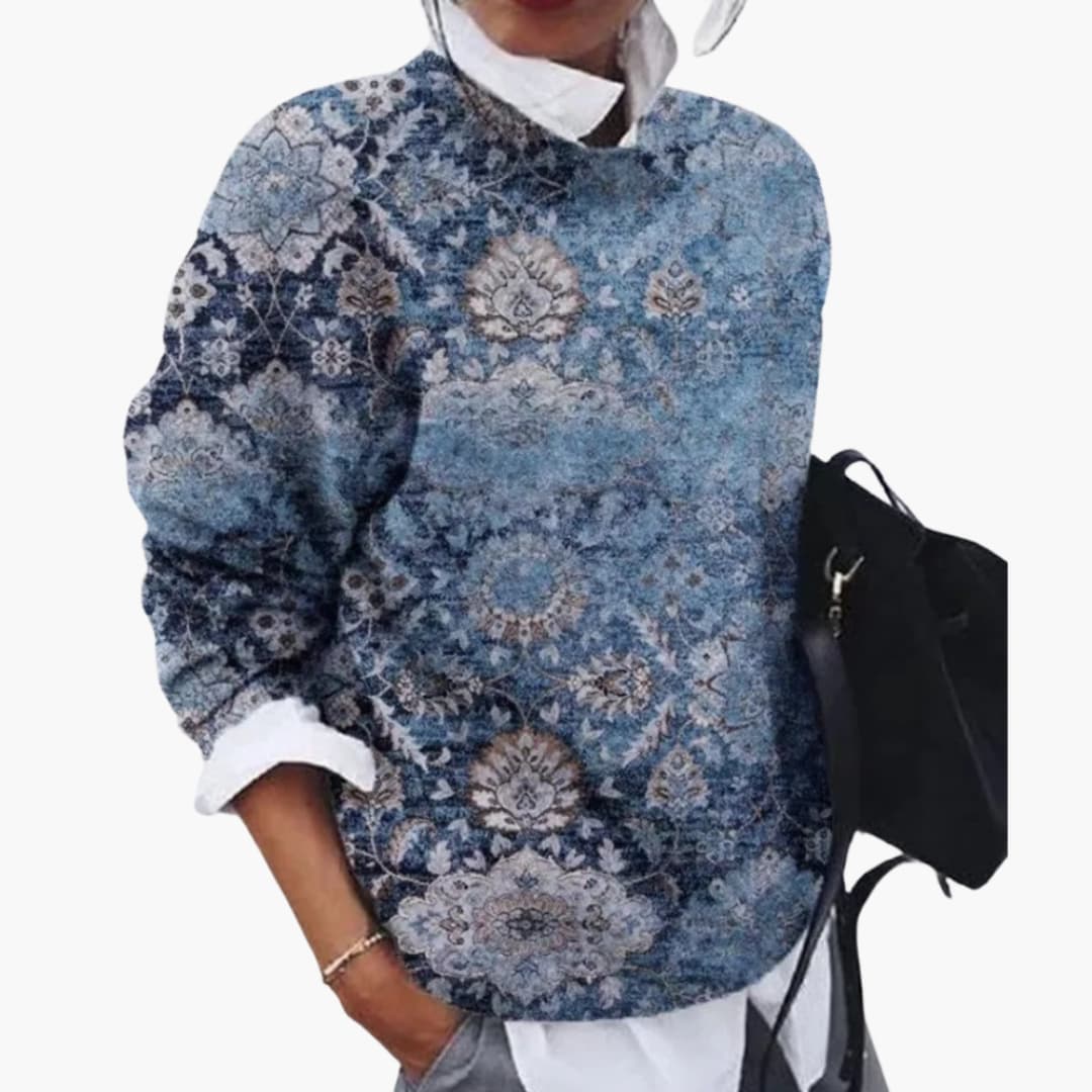 Damen pullover mit Rundhalsausschnitt und geometrischem Muster - Image 2