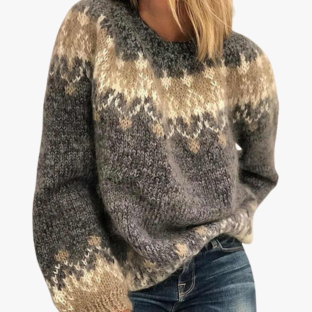 Damen pullover mit Rundhalsausschnitt und Musterstrick - Image 2