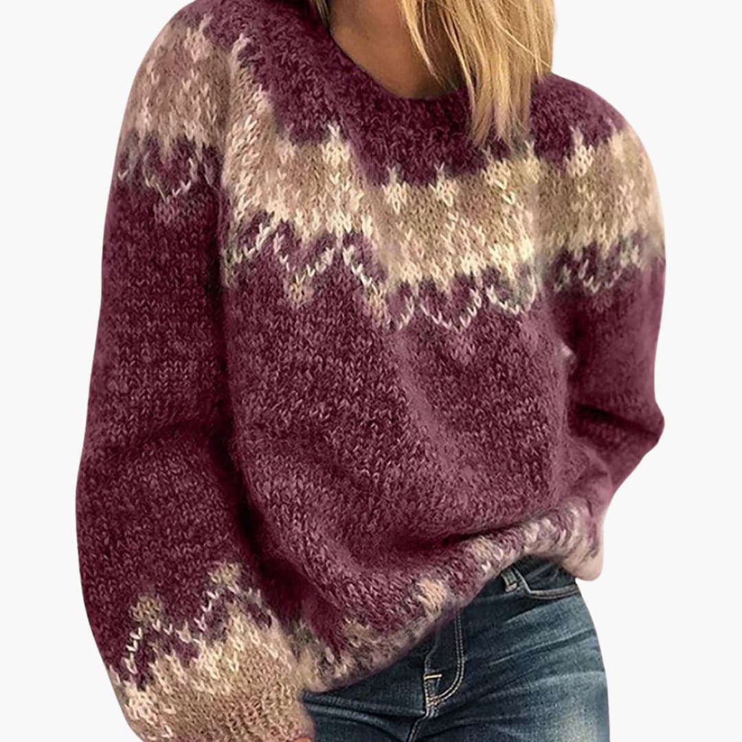 Damen pullover mit Rundhalsausschnitt und Musterstrick - Image 3