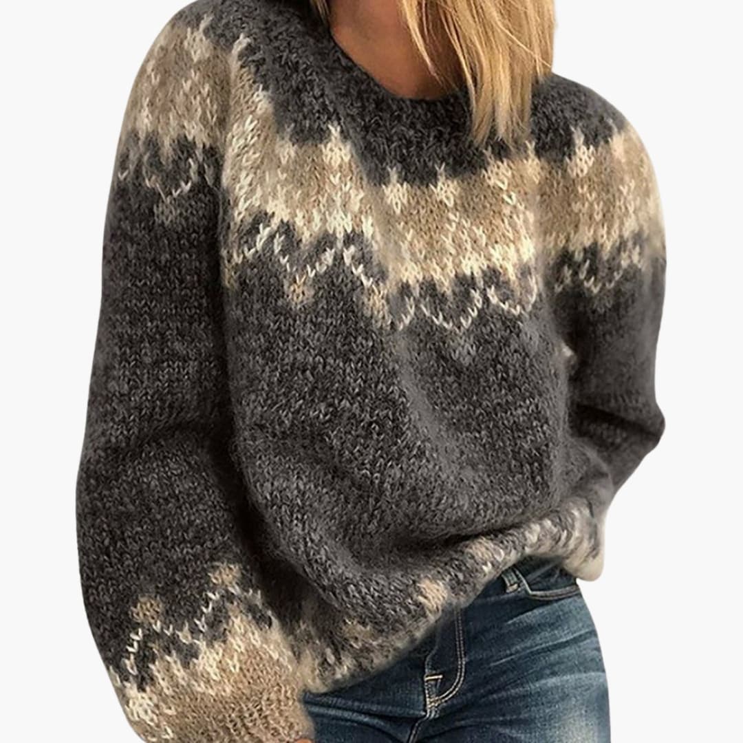 Damen pullover mit Rundhalsausschnitt und Musterstrick - Image 4