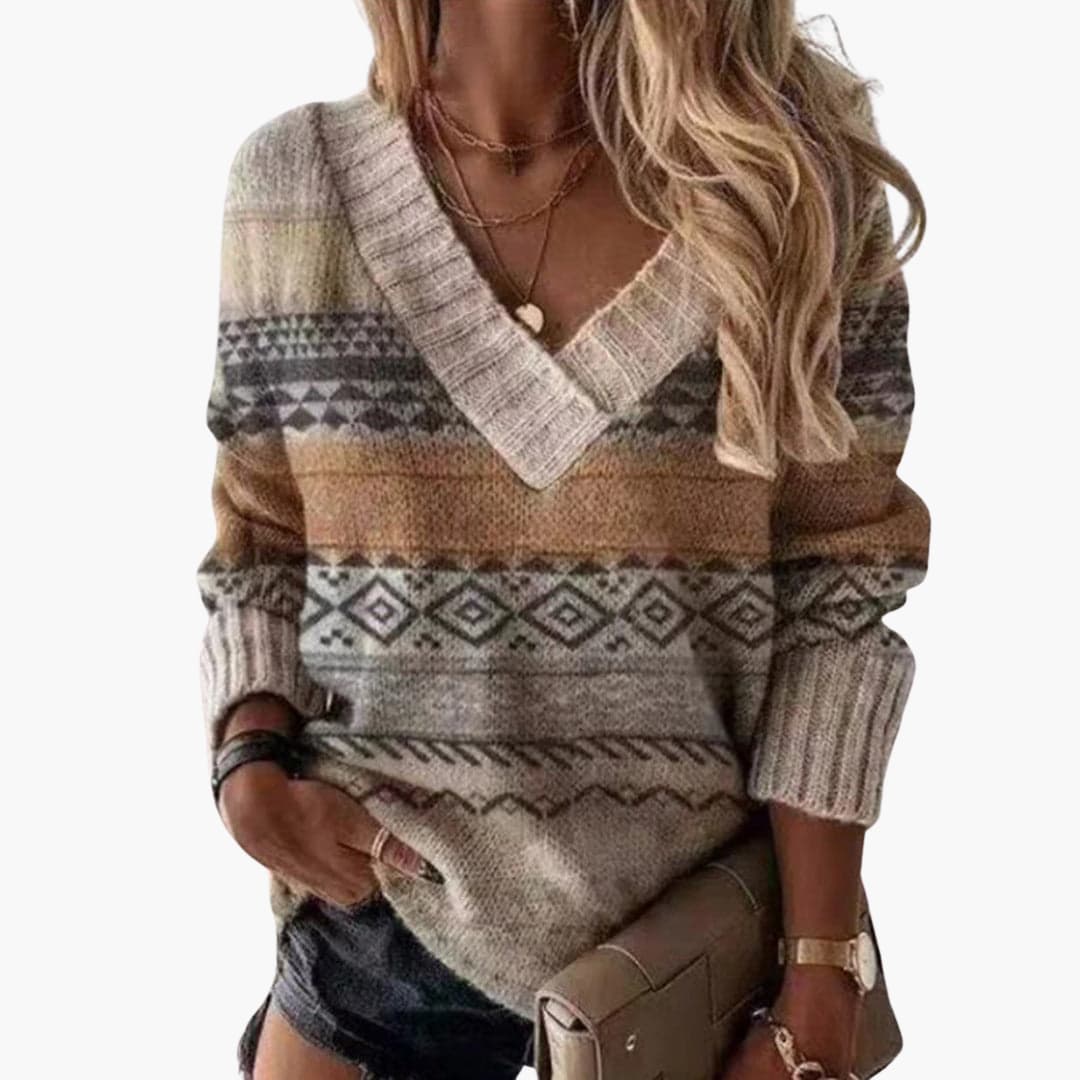Damen pullover mit V-Ausschnitt und Animal-Print-Muster - Image 3