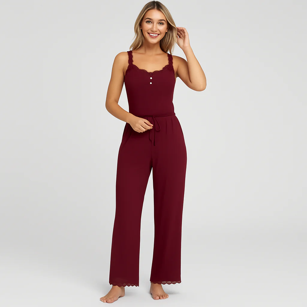 Damen-Pyjama-Set mit Spitzenbesatz – Elegante und weiche Nachtwäsche für nächtlichen Komfort - Image 5