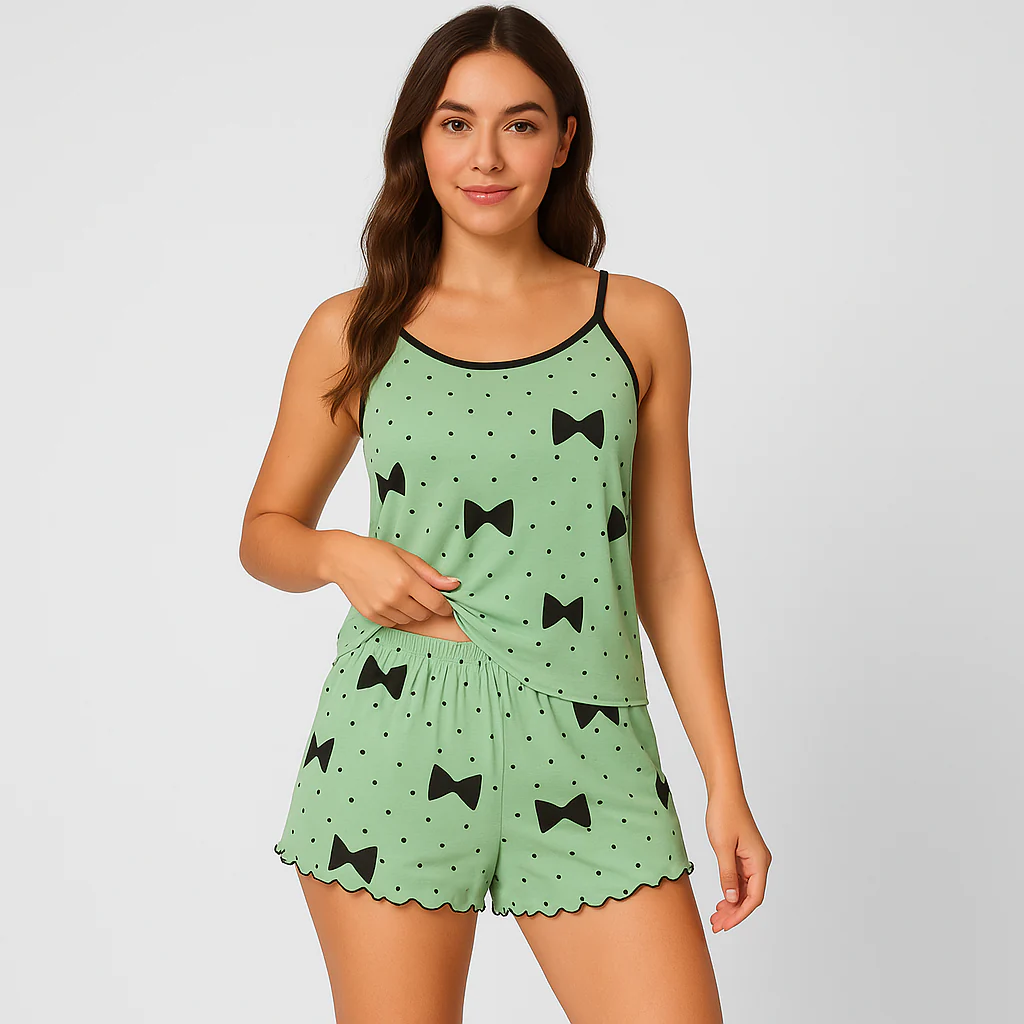 Damen-Pyjama-Set – Shorts & Top mit süßem schwarzen Herz-Print - Image 3