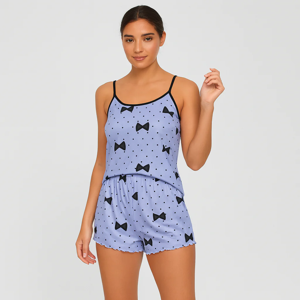 Damen-Pyjama-Set – Shorts & Top mit süßem schwarzen Herz-Print - Image 6
