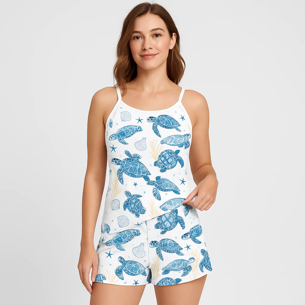 Damen-Pyjama-Set – Shorts & Top mit süßem schwarzen Herz-Print - Image 7