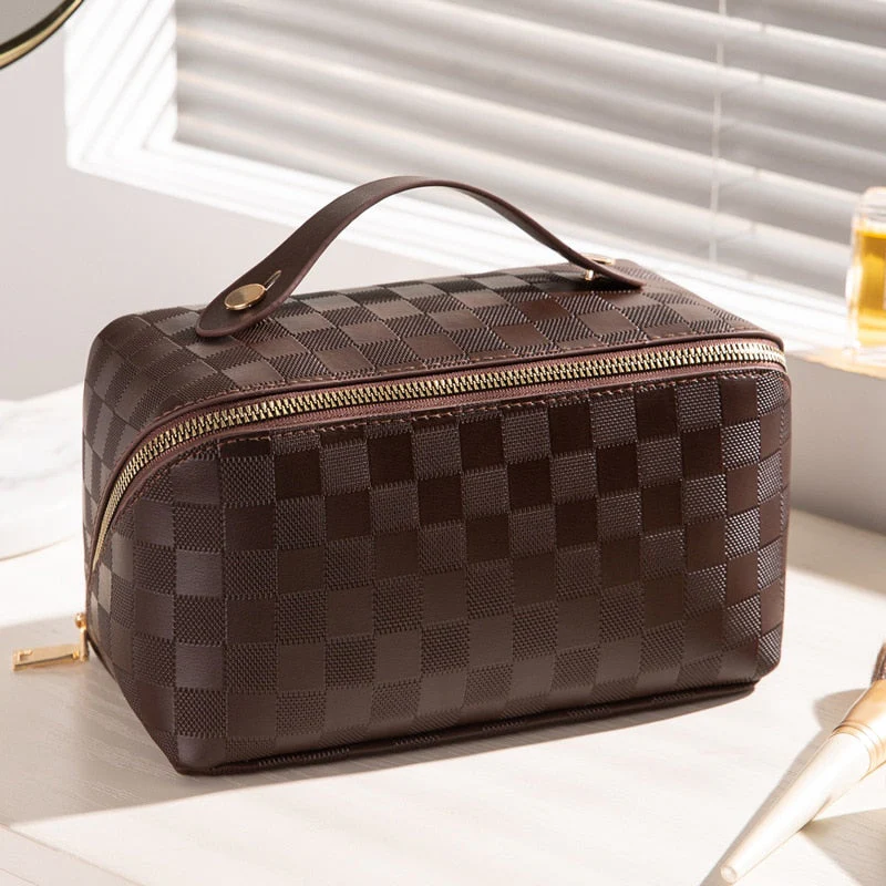 Damen-Reisekulturtasche, stilvolles Karomuster, strapazierfähiges Material - Image 5
