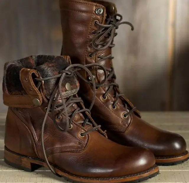 Damen-Retro-Schnürstiefel | Faltbares Knöcheldesign - Image 3