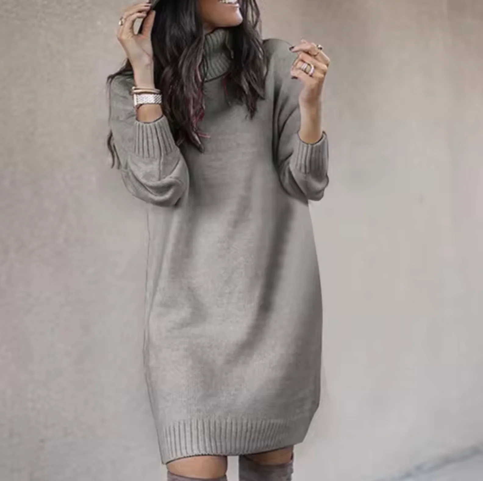 Damen Rollkragen Pulloverkleid | Langarm - Image 4