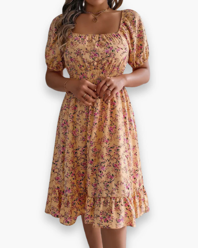 Damen Romantisches Shirred Midi Kleid | Blumenmuster - Image 11