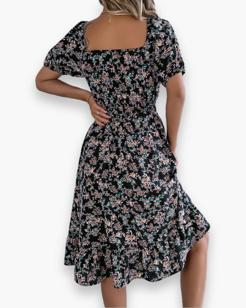 Damen Romantisches Shirred Midi Kleid | Blumenmuster - Image 2