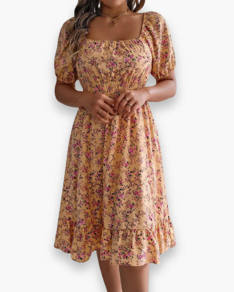 Damen Romantisches Shirred Midi Kleid | Blumenmuster - Image 3