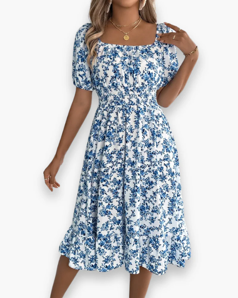 Damen Romantisches Shirred Midi Kleid | Blumenmuster - Image 5