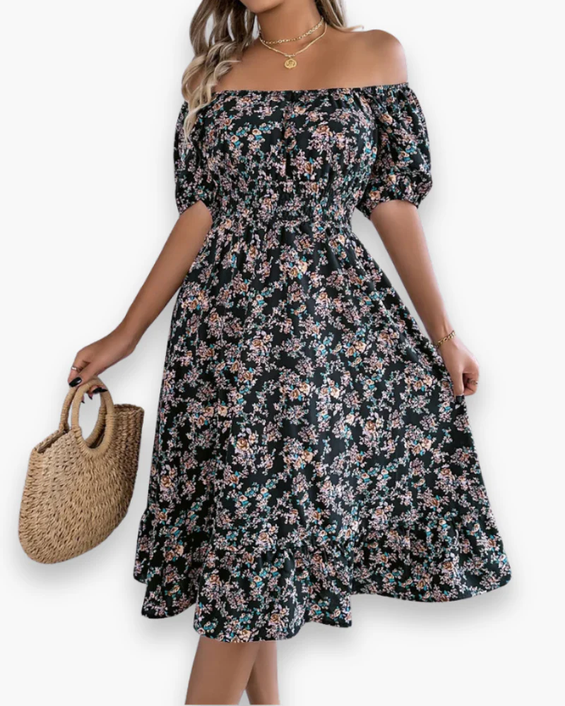 Damen Romantisches Shirred Midi Kleid | Blumenmuster - Image 6