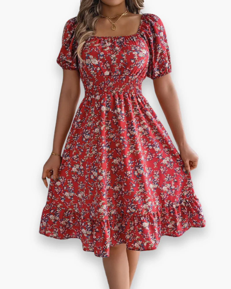 Damen Romantisches Shirred Midi Kleid | Blumenmuster - Image 8