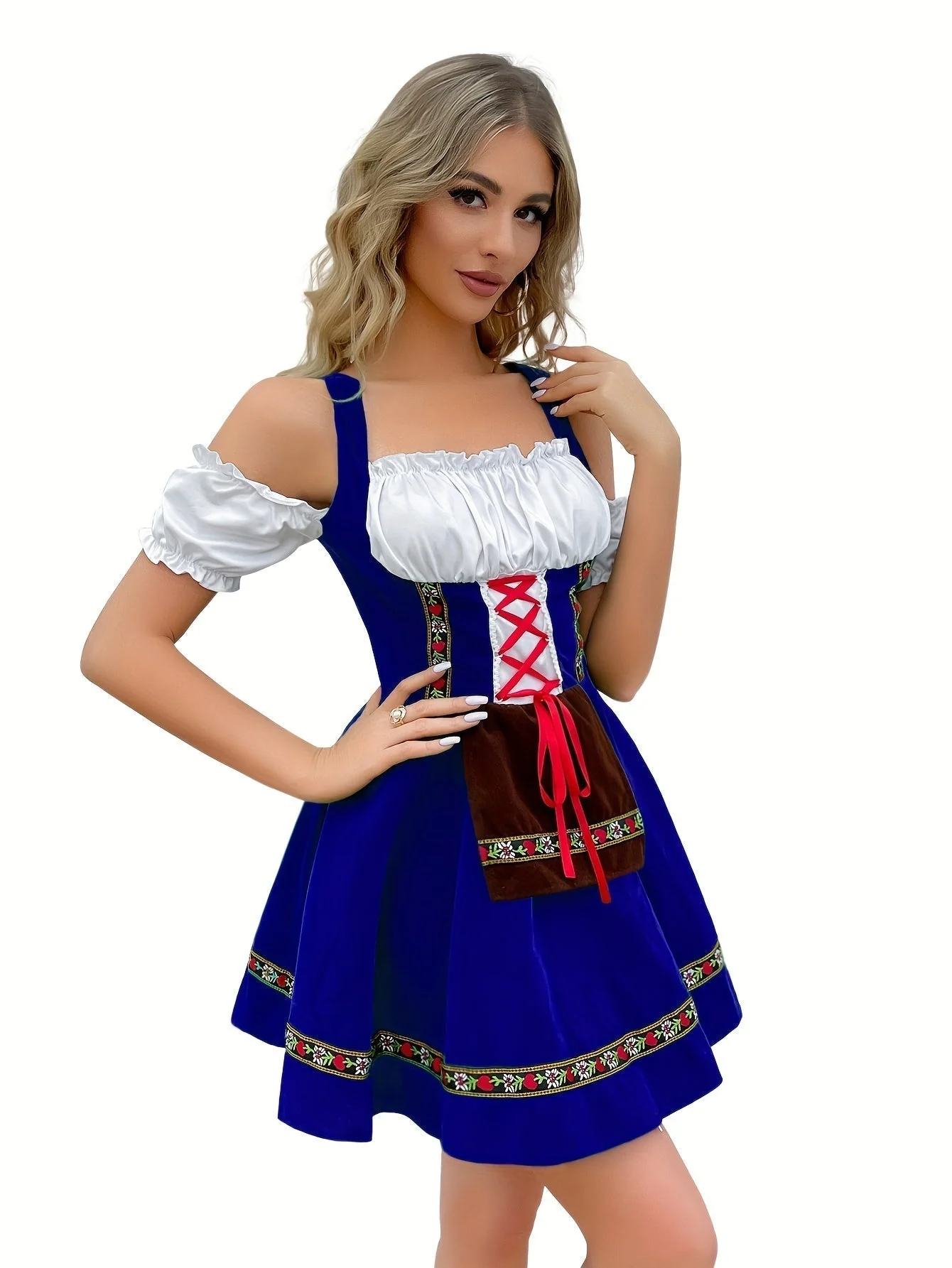 Damen Schulterfrei Blau Oktoberfest Dirndl Kleid - Image 2