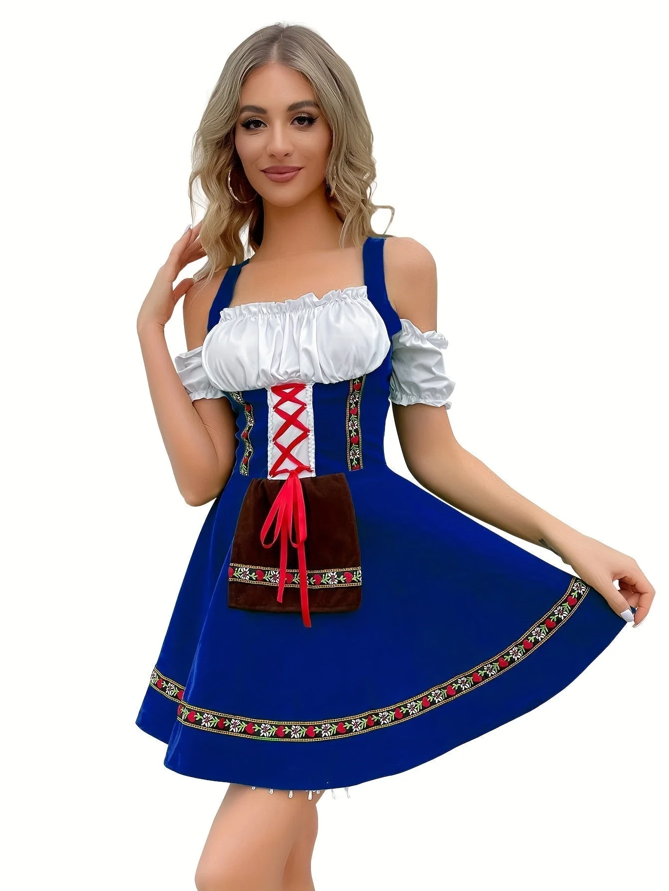 Damen Schulterfrei Blau Oktoberfest Dirndl Kleid - Image 3