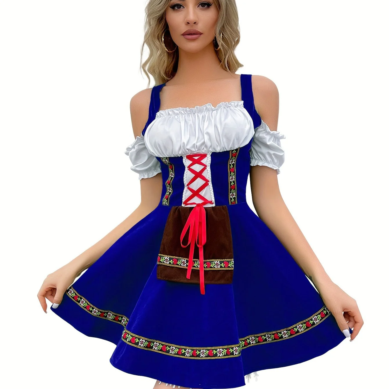 Damen Schulterfrei Blau Oktoberfest Dirndl Kleid - Image 4