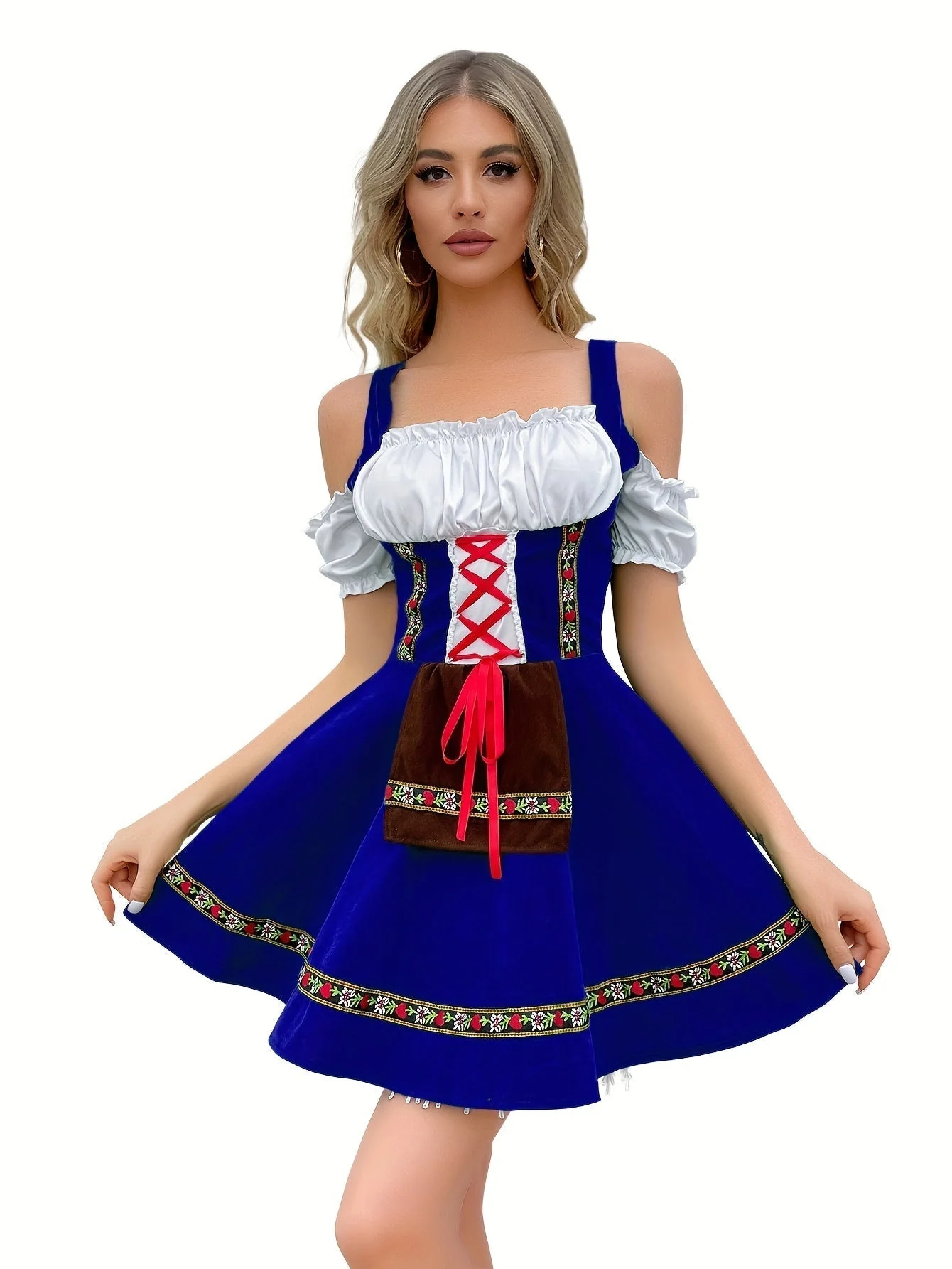 Damen Schulterfrei Blau Oktoberfest Dirndl Kleid - Image 5