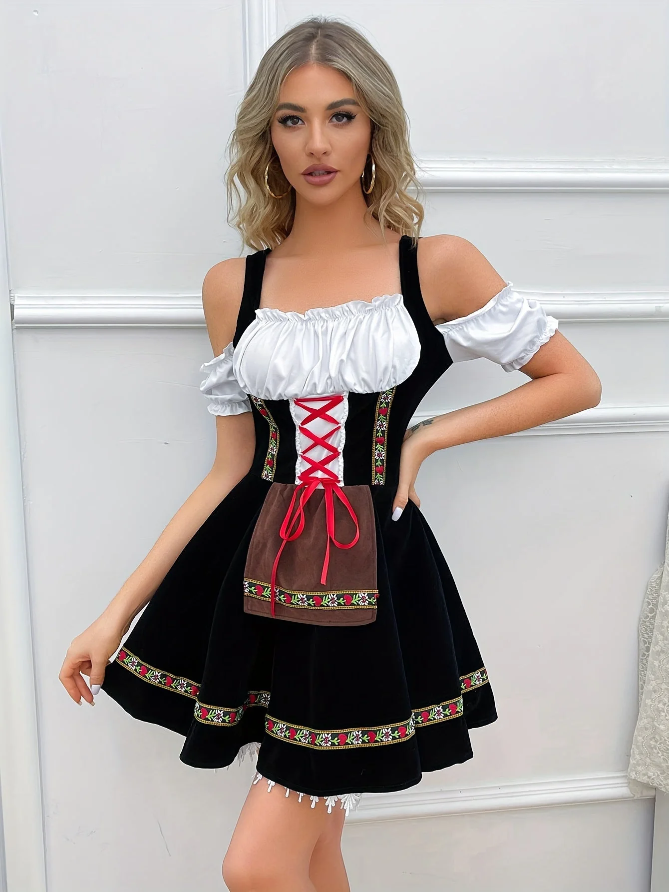 Damen Schwarz Schulterfrei Oktoberfest Dirndl Kleid - Image 5