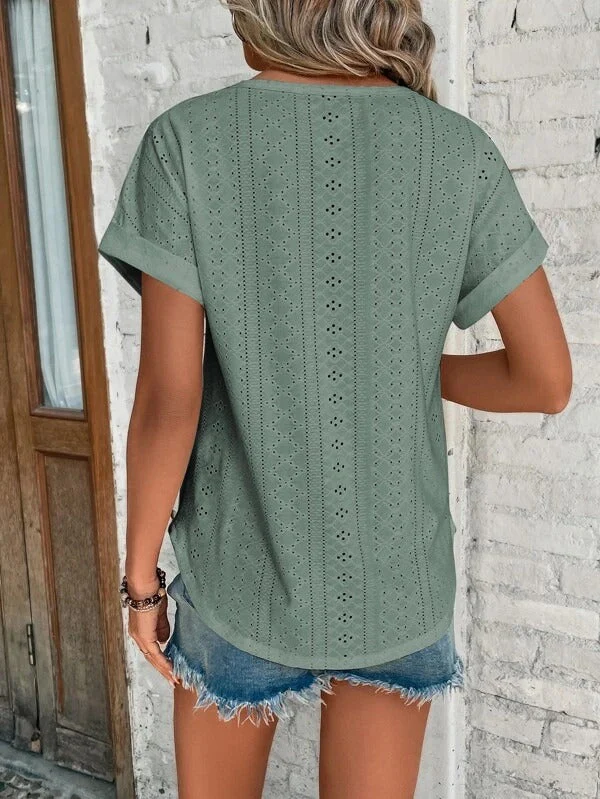 Damen Shirt | Rundhals mit Lochmuster und Kurzarm