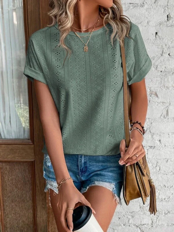 Damen Shirt | Rundhals mit Lochmuster und Kurzarm - Image 2