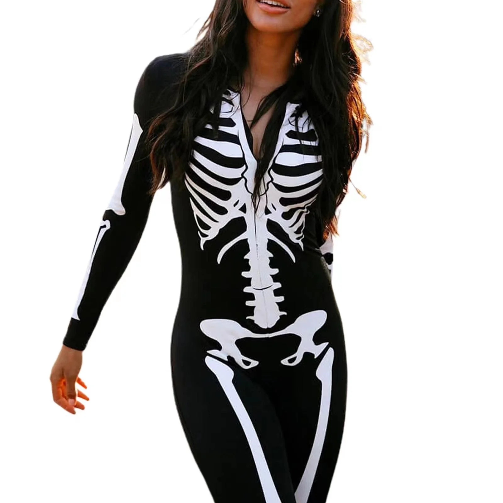 Damen Skelett Halloween-Kostüm Jumpsuit | Einteiler mit Langarm - Image 4