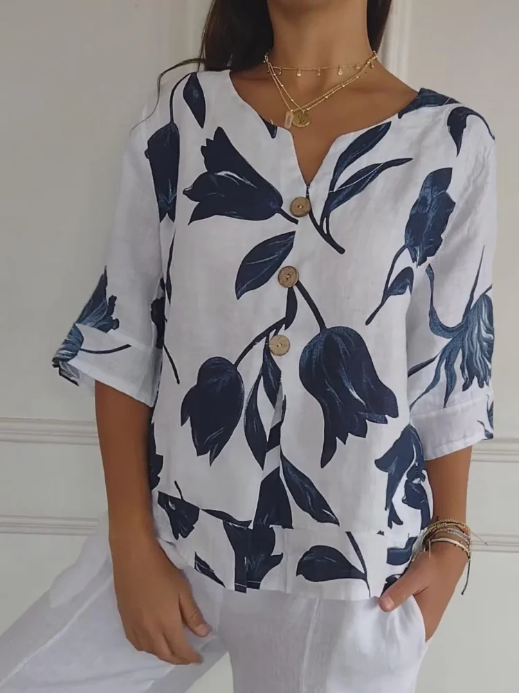 Damen Sommer Button Down Hemd | Blumen Bedrucken - Image 2