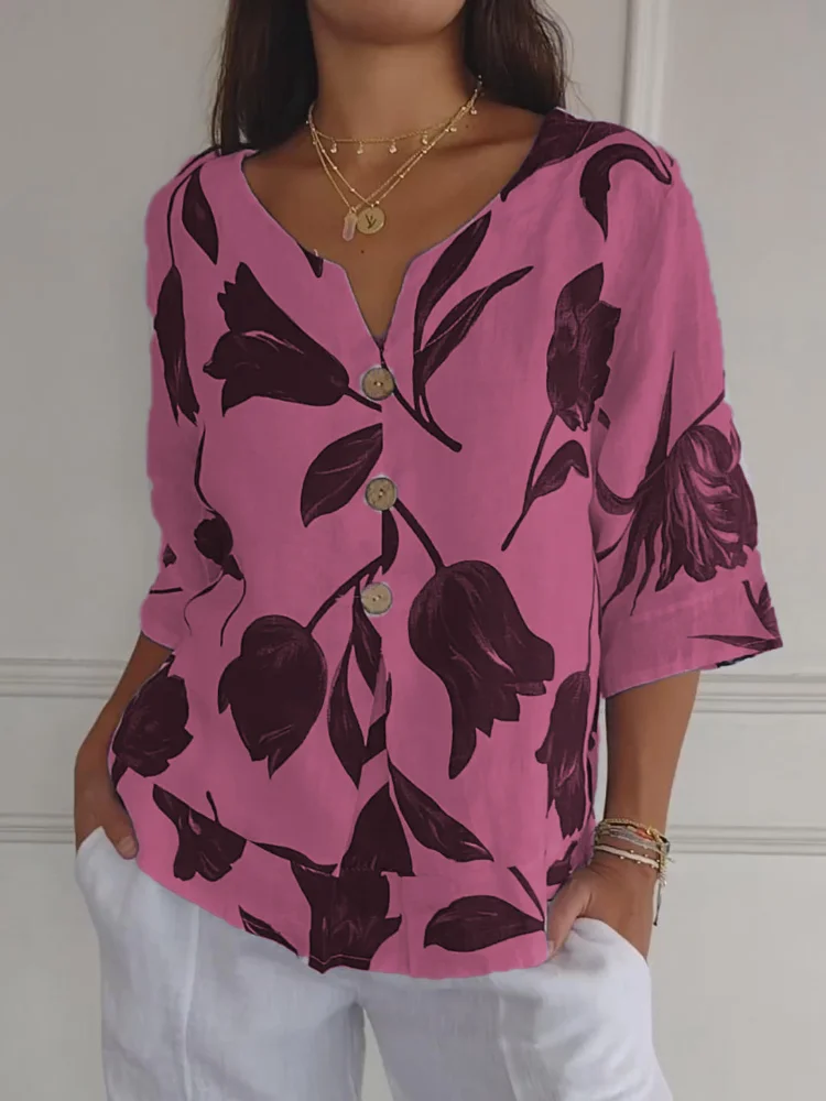 Damen Sommer Button Down Hemd | Blumen Bedrucken - Image 3