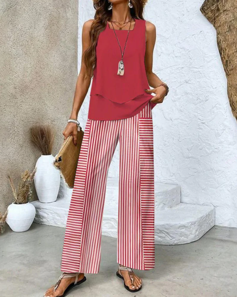 Damen Sommer Set Zweiteiler | Ärmelloses Top & Gerade Hose - Image 4