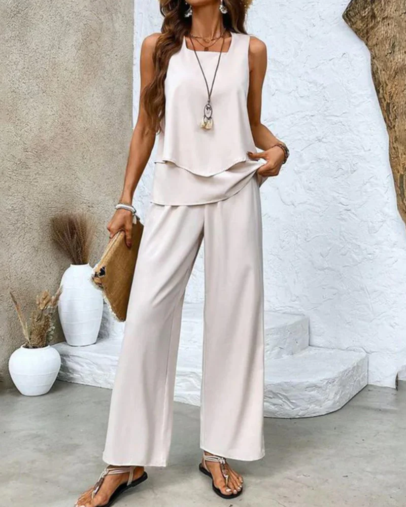 Damen Sommer Set Zweiteiler | Ärmelloses Top & Gerade Hose - Image 5