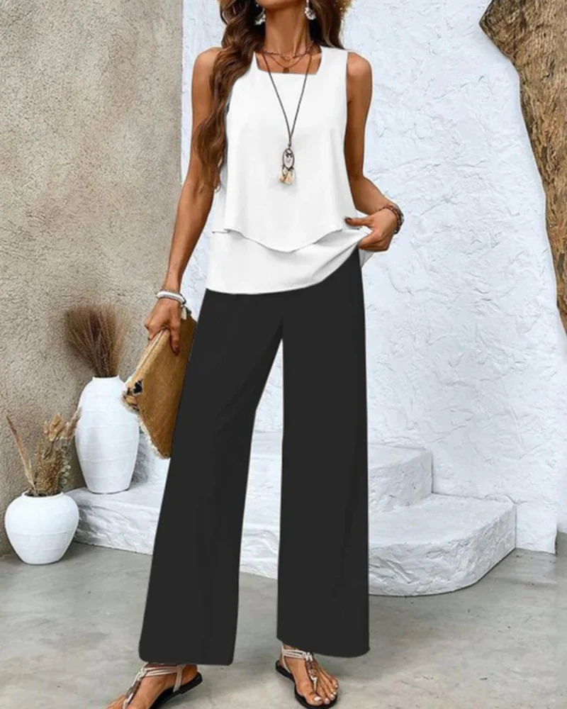 Damen Sommer Set Zweiteiler | Ärmelloses Top & Gerade Hose - Image 8