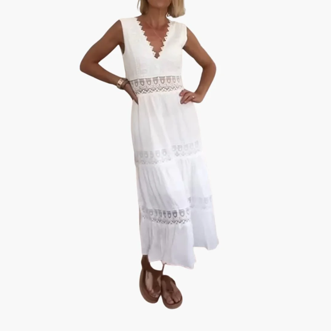 Damen Spitzenkleid ohne Ärmel mit V-Rücken und Stufenrock - Image 2