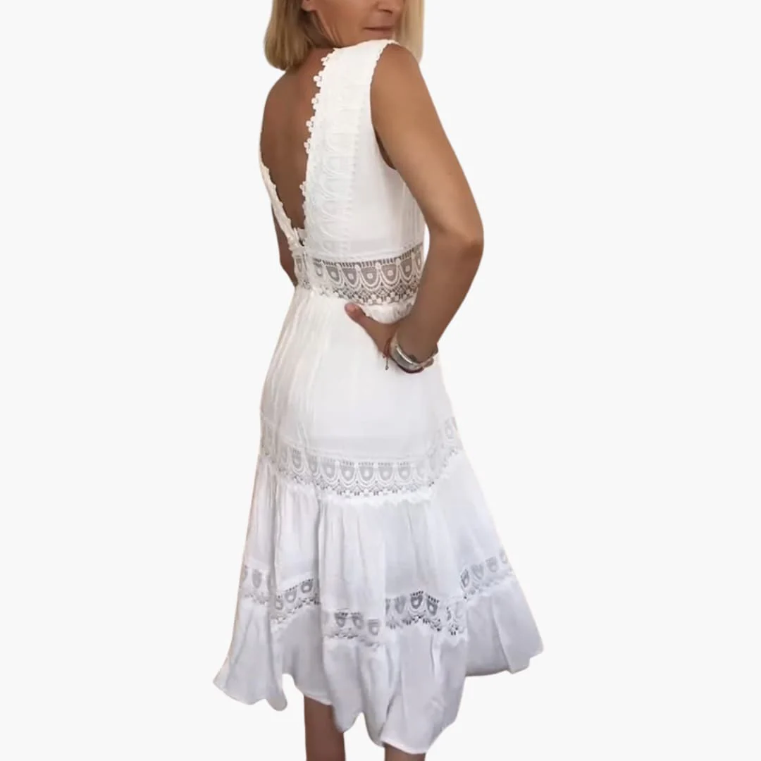 Damen Spitzenkleid ohne Ärmel mit V-Rücken und Stufenrock - Image 3